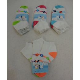 60 Units of Girl's Anklet Socks 4-6 [stripes & Daisies] - Girls Ankle Sock