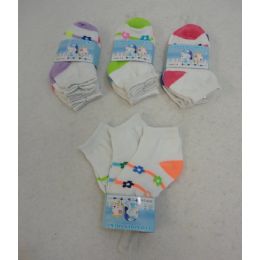240 Pairs Girl's Anklet Socks 2-4 [stripes & Daisies] - Girls Ankle Sock