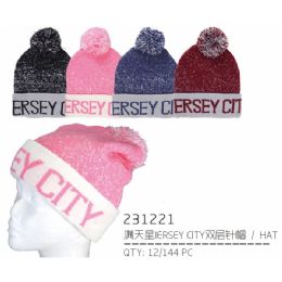 48 Pieces Assorted Color Jersey City Winter Hat - Fashion Winter Hats