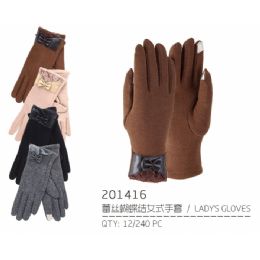 72 Pairs Lady's Winter Touch Glove Faux Leather With Bow And Lace - Conductive Texting Gloves