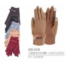 48 Wholesale Lady's Winter Touch Glove With Fur Design