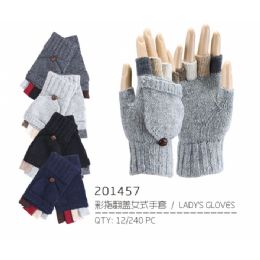 60 Pairs Lady's Fingerless Glove With Cover - Knitted Stretch Gloves