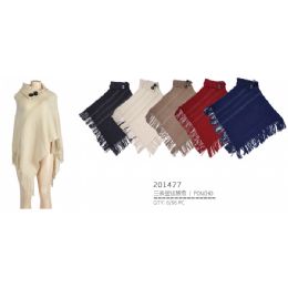 24 Wholesale Ladies' Assorted Color Poncho