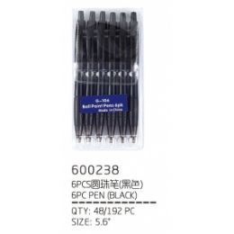 192 Wholesale 6 Pieces Black Pens