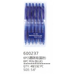192 Wholesale 6 Piece Blue Pen
