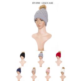 36 Wholesale Womans Winter Cable Knitted Pom Pom Beanie Hat