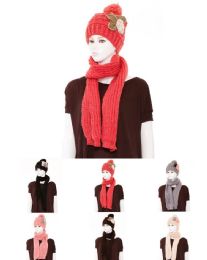 24 Wholesale Winter 2 Piece Hat And Scarf Knit Set Floral