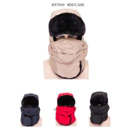 48 Wholesale Unisex Ski Faux Fur Winter Hat With Mask
