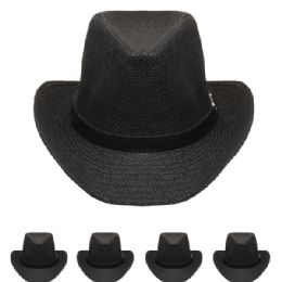 24 Pieces Black Paper Straw Unisex Western Cowboy Hat - Cowboy & Boonie Hat