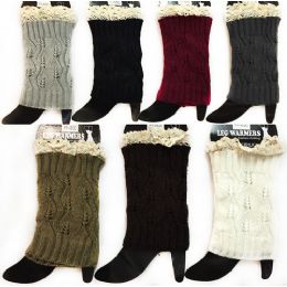 12 Pairs Wholesale Knitted Boot Topper Leg Warmer Solid Color With Lace - Womens Leg Warmers
