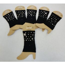 12 Bulk Wholesale Black Color Boot Topper With Assorted Studs