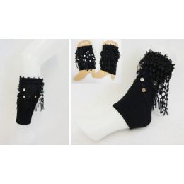 36 Bulk Wholesale Black Color Boot Topper With Hanging Fringes
