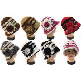 48 Wholesale Wholesale Winter Knitted Women Hat With Flower Rhinestone