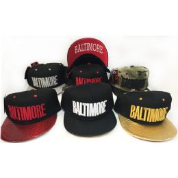 48 Wholesale Wholesale Snap Back Flat Bill Baltimore Block Letter Assorted