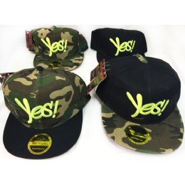 48 Wholesale Wholesale Snap Back Flat Bill Yes! Assorted Colors Hats