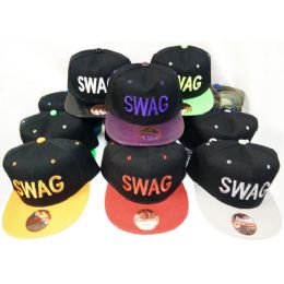 48 Wholesale Wholesale Snap Back Flat Bill Small Letter Swag Hat Assorted