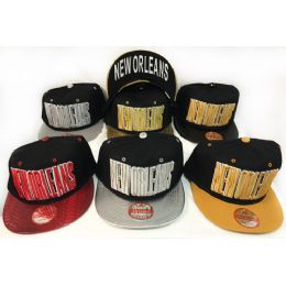 48 Wholesale Wholesale Snap Back Flat Bill New Orleans Assorted Color Hats