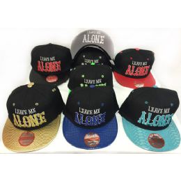 48 Wholesale Wholesale Snap Back Flat Bill Leave Me Alone Hat Assorted Color