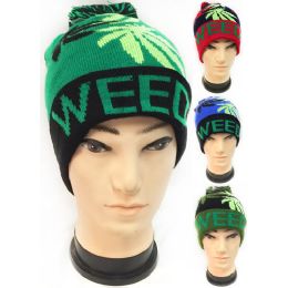 36 Wholesale Wholesale Winter Knitted Beanie Hat Weed Marijuana Leaf Pom Pom