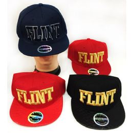 48 Wholesale Wholesale Snap Back Flat Bill Block Letter Flint Hat Assorted