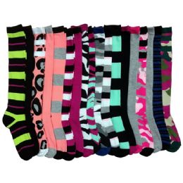 180 Wholesale Womens Assorted Desgned Color Knee High Socks