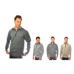 24 Pieces 1/4 Zip Fancy Sweater W/ Fleece Lining 100% Acrylic - Mens Sweat Shirt