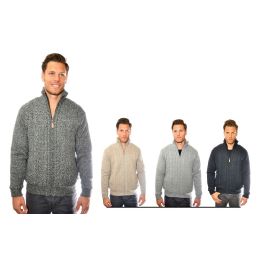 24 Pieces Full Zip Sweater W/ Sherpa Lining 100% Acrylic - Mens Sweat Shirt