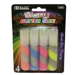 144 Wholesale 4pc Swirl Glitter Glue Stick 20ml