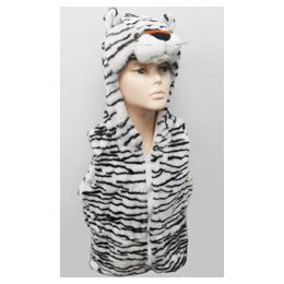 24 Pieces White Tiger Kid's Vest W.hood - Winter Animal Hats