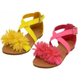 24 Wholesale Toddlers Silk Mesh Flower Top Cross Strap Sandals