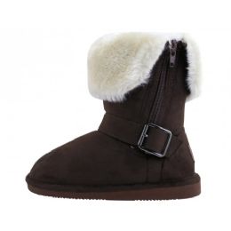 24 Wholesale Youth's Micro Suede Foldover Boots With Faux Fur Lining And Side Zipper