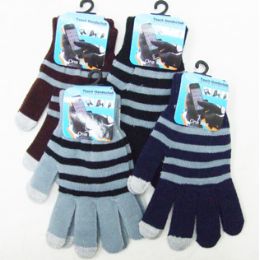 48 Wholesale Men's Touch Screen GloveS-Stripes
