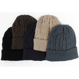 72 Pieces Fold Up Ski Hat With Cable Pattern - Winter Beanie Hats