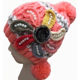 24 Pieces Crochet Ladies' Hat W. Pom Pom Assorted Colors - Fashion Winter Hats
