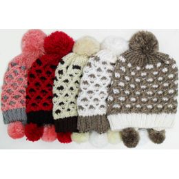 24 Pieces Two Tone Knit Hat W/ Pom Poms - Fashion Winter Hats