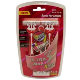 96 Wholesale Ultramax Razors 3 Pack In Pink For Ladies