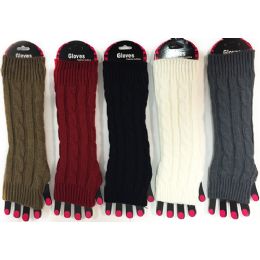 36 Bulk Wholesale Cable Knitted Textured Long Fingerless Gloves Assorted