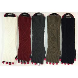 48 Bulk Wholesale Cable Knitted Long Fingerless Gloves Assorted