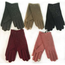 12 Wholesale Wholesale Winter Touch Gloves Rhinestone With Fleece Lining