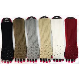 36 Bulk Wholesale Long Rhinestone Knitted Fingerless Texting Gloves