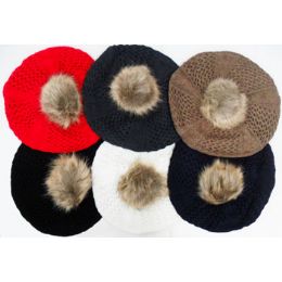 36 Pieces Beret W. Fur Pom - Fashion Winter Hats