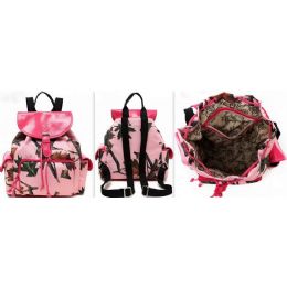 6 Wholesale Cowgirl Trendy Pink Camo Backpack One Piece Height: 11.5" Width: 12" Depth: 5.75"