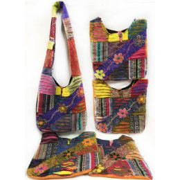 10 Wholesale Wholesale Nepal Hobo Bags Three Flowers With Patches Assorted