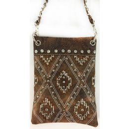 6 Wholesale Wholesale Studded Phone Pocket Sling Purse With Chain Strap Brown
