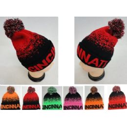 48 Pieces Cincinnati Knitted Hat With Pom Pom - Winter Beanie Hats