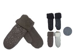 72 Pairs Women's Fashion Rhinestone Thick Cotton Glove Mitten - Knitted Stretch Gloves
