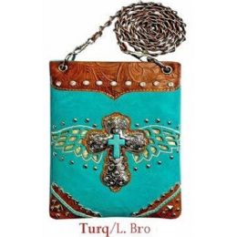 15 Bulk Wholesale Cross With Wing Design Phone Purse Turquoise