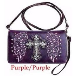 10 Wholesale Wholesale Rhinestone Cross With Wings Wallet Purple