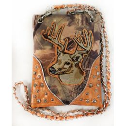 10 Bulk Wholesale Rhinestone Camo With Deer Crossbody Phone Purse Orange
