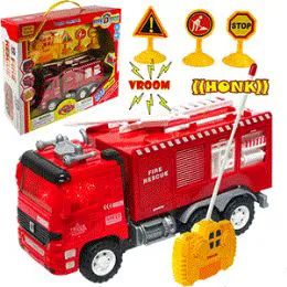 12 Wholesale 4 Piece Remote Control Fire Trucks W/ 3d Lights.